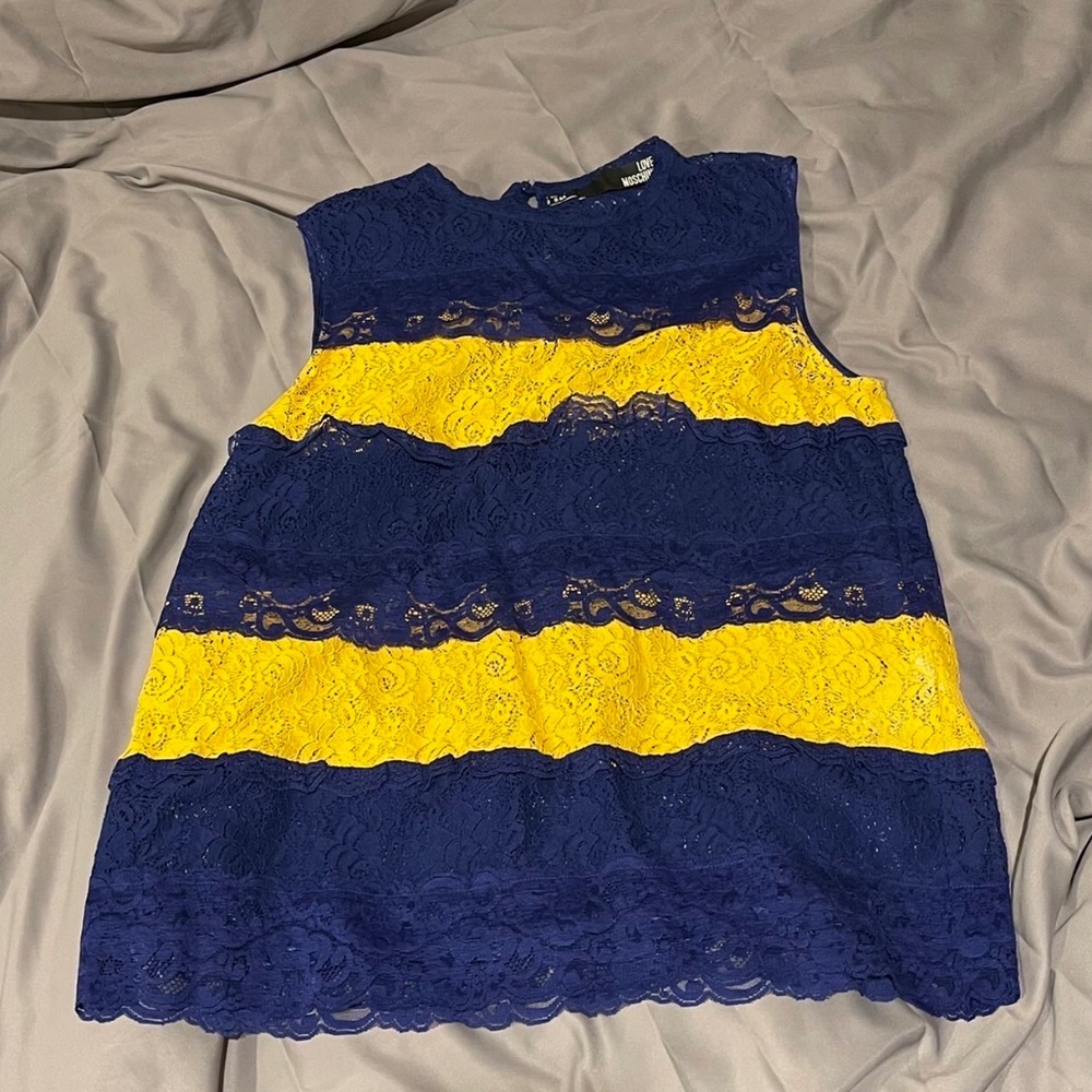 Love Moschino Women Blue Yellow Sleeveless Top Size L